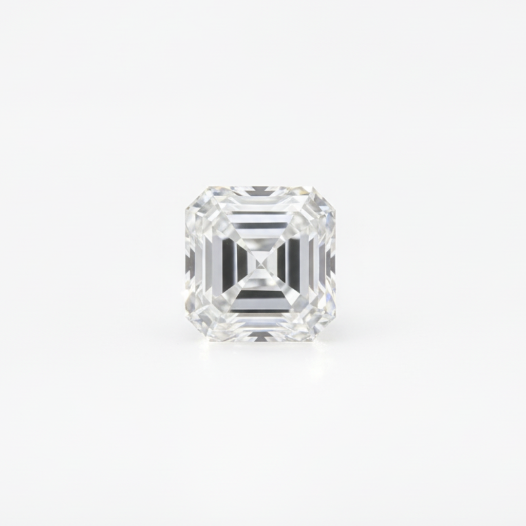 Emerald-cut diamond on white background