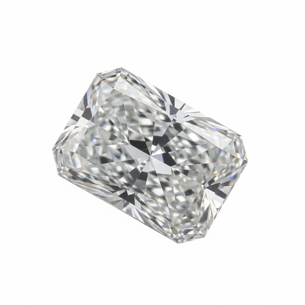 Radiant-cut diamond on white background